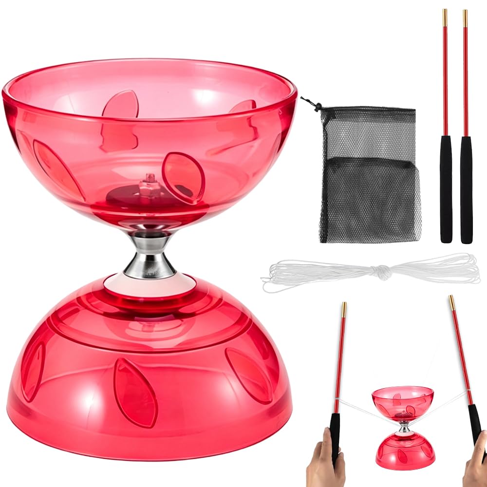 NKFBEV Triple Bearing Diabolo Set, Diablo Toy, Diabolo Juggling Set (Red)