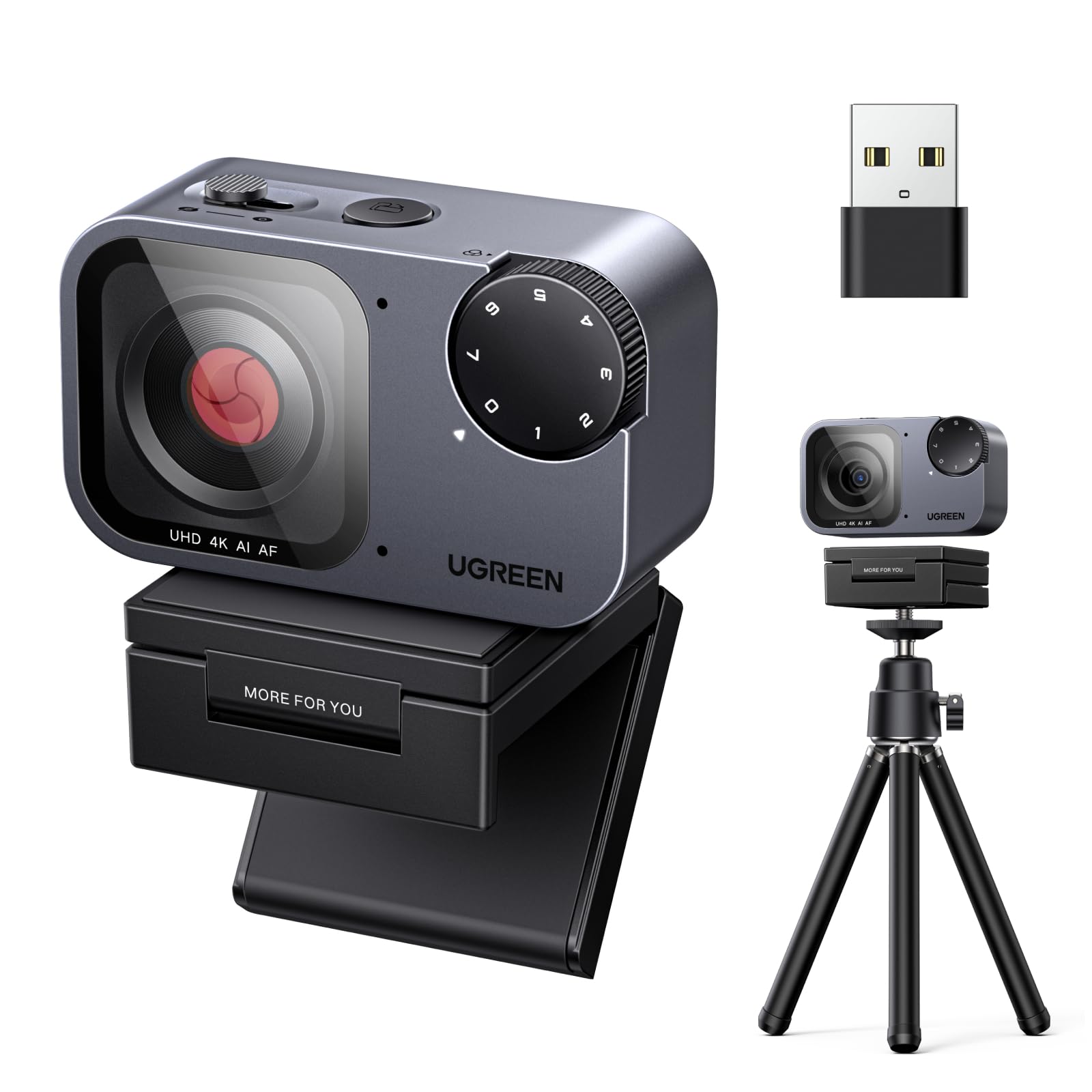 UGREEN FineCam Pro 4K Webcam 30FPS 1/2" Sensore Controllo Gestuale AI Mirino Automatico Antirumore AI 7 Filtri 2 Microfoni PDAF Autofocus per Windows macOS Linux Streaming Teams YouTube Skype Zoom
