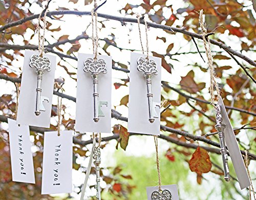 50pcs Wedding Favors Silver Skeleton Key Bottle Opener with white Escort Tag Card Thank You
