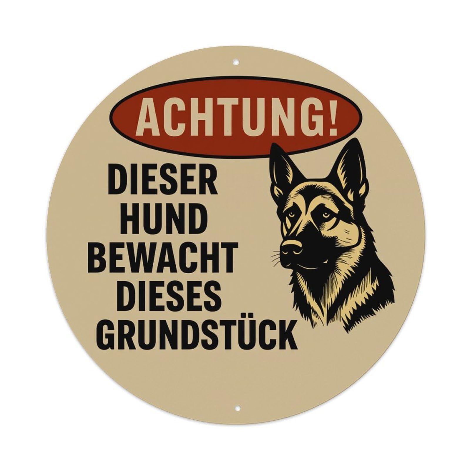 Attention Dog Guards Property Round Tin Sign Vintage Metal Poster Retro Bar, Home, Man Cave, Kitchen, Laundry Room Wall Art Decor Gift 8x8Inch
