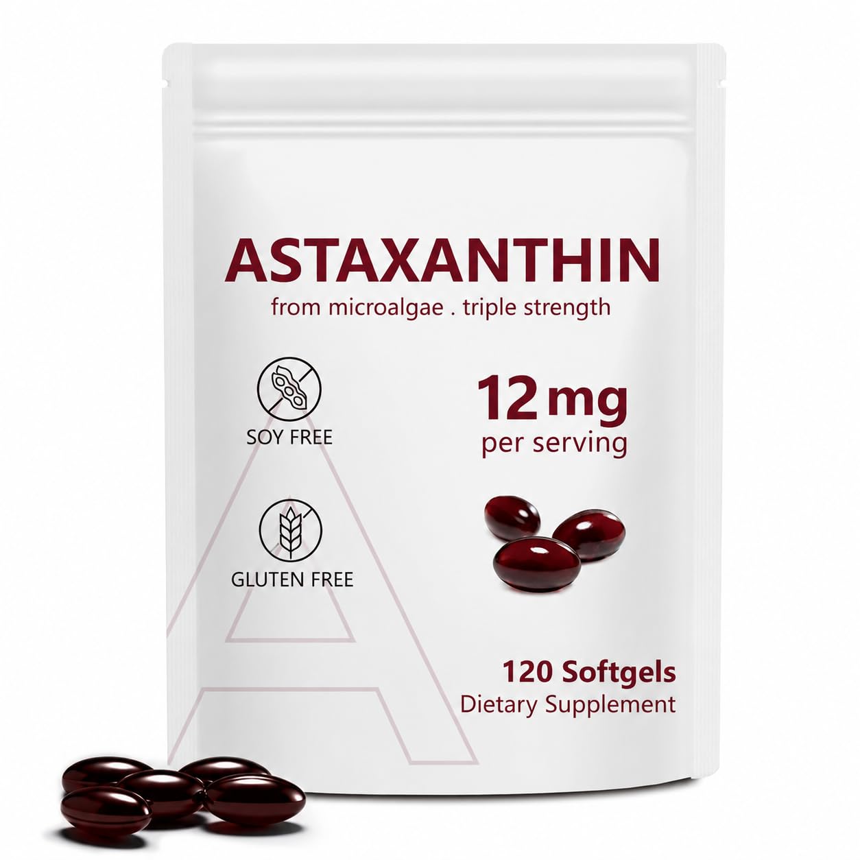 NenMaoKeNu Astaxanthin 12mg, Natural Microalgae Source, Premium Astaxanthin Antioxidant Supplements with Antioxidant Activity, Supports Eye, Immune, Skin Health, Internal Circulation-120 Softgels 120 Count (Pack of 1)