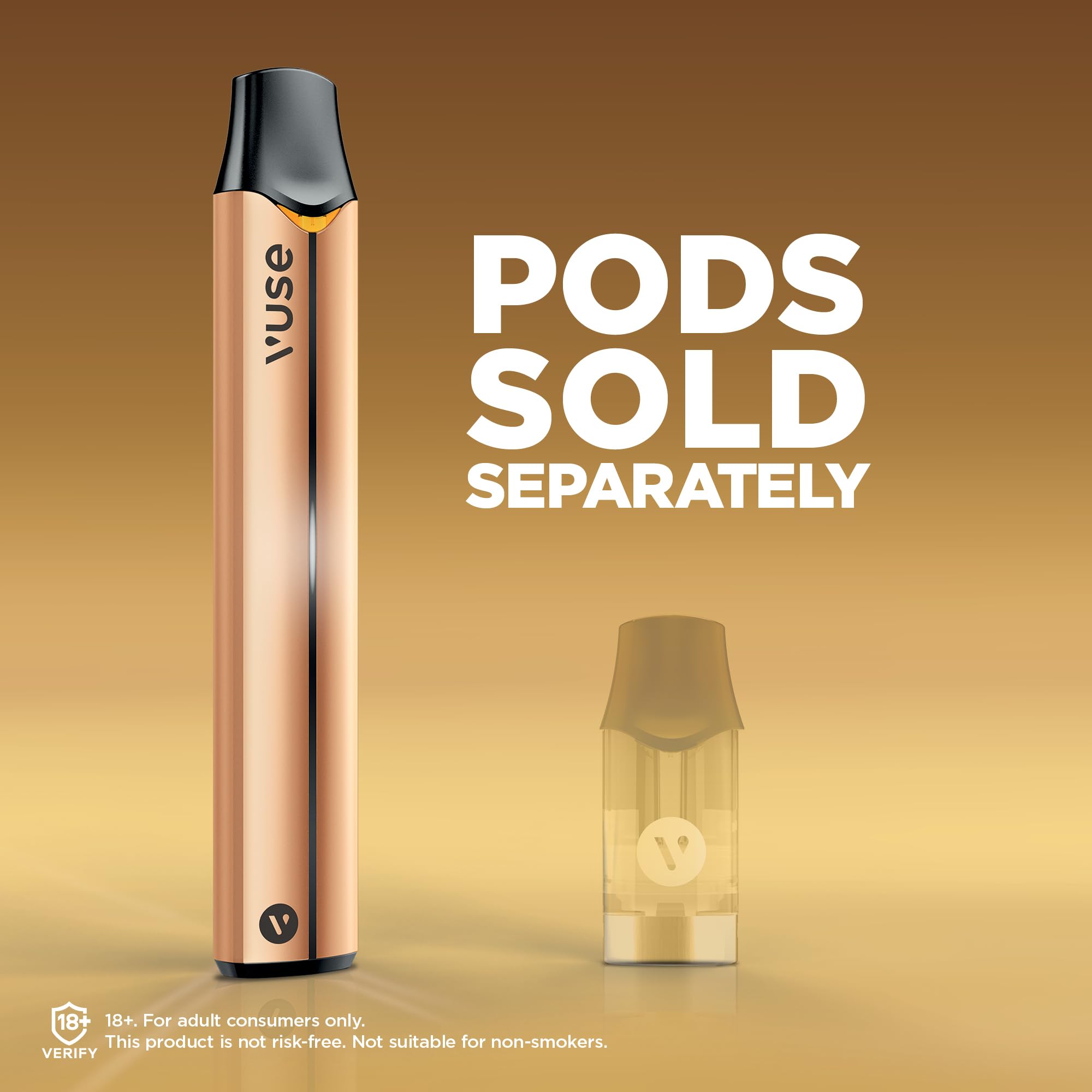 Vuse Pro Vape Kit, Slim Design, Fast Charging, Splash-Resistant, reusable, rechargeable, refillable, compatible with Vuse ePod 2 pods (Sold Separately), Gold