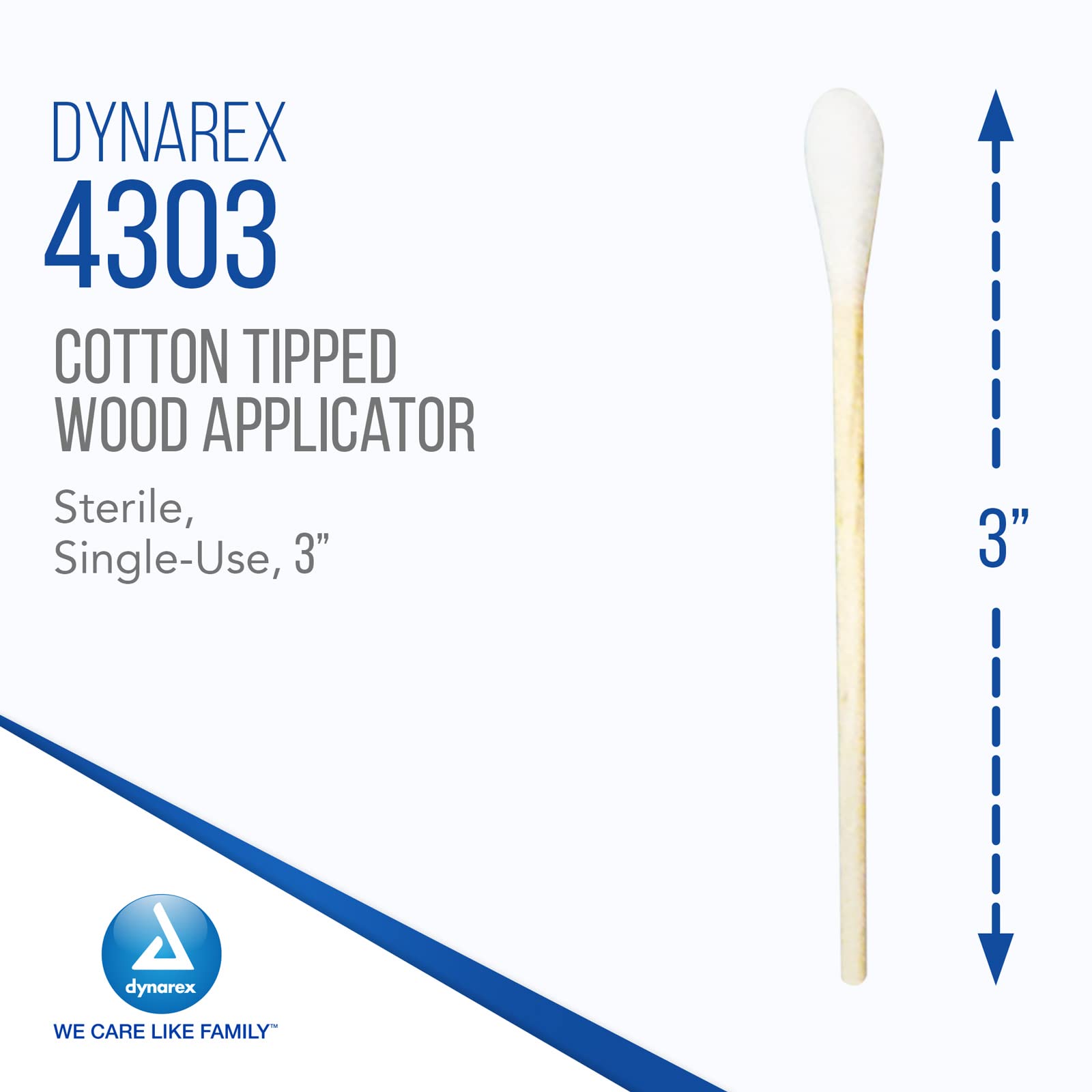 Dynarex 3-Inch Sterile Cotton Tipped Applicators - Single-Use Wooden Cotton Tip Applicators for Wound Care & Dressing, Hygiene, Make Up, Cleaning Tools, Jewelry - 2 per Pouch, 200 Pouches x 10 Boxes