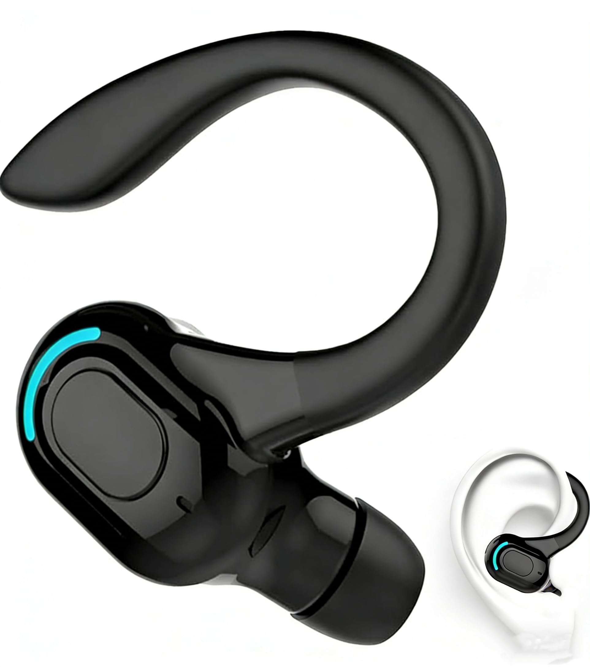 Oreillette Bluetooth sans Fil Mono, Écouteur Mono avec Micro Intégré, Kit Main Libre Professionnel avec Micro à ecouteurs de Bruit pour iPhone Android PC, Bureau, Conduite, Sport, oreillette Tour 360°