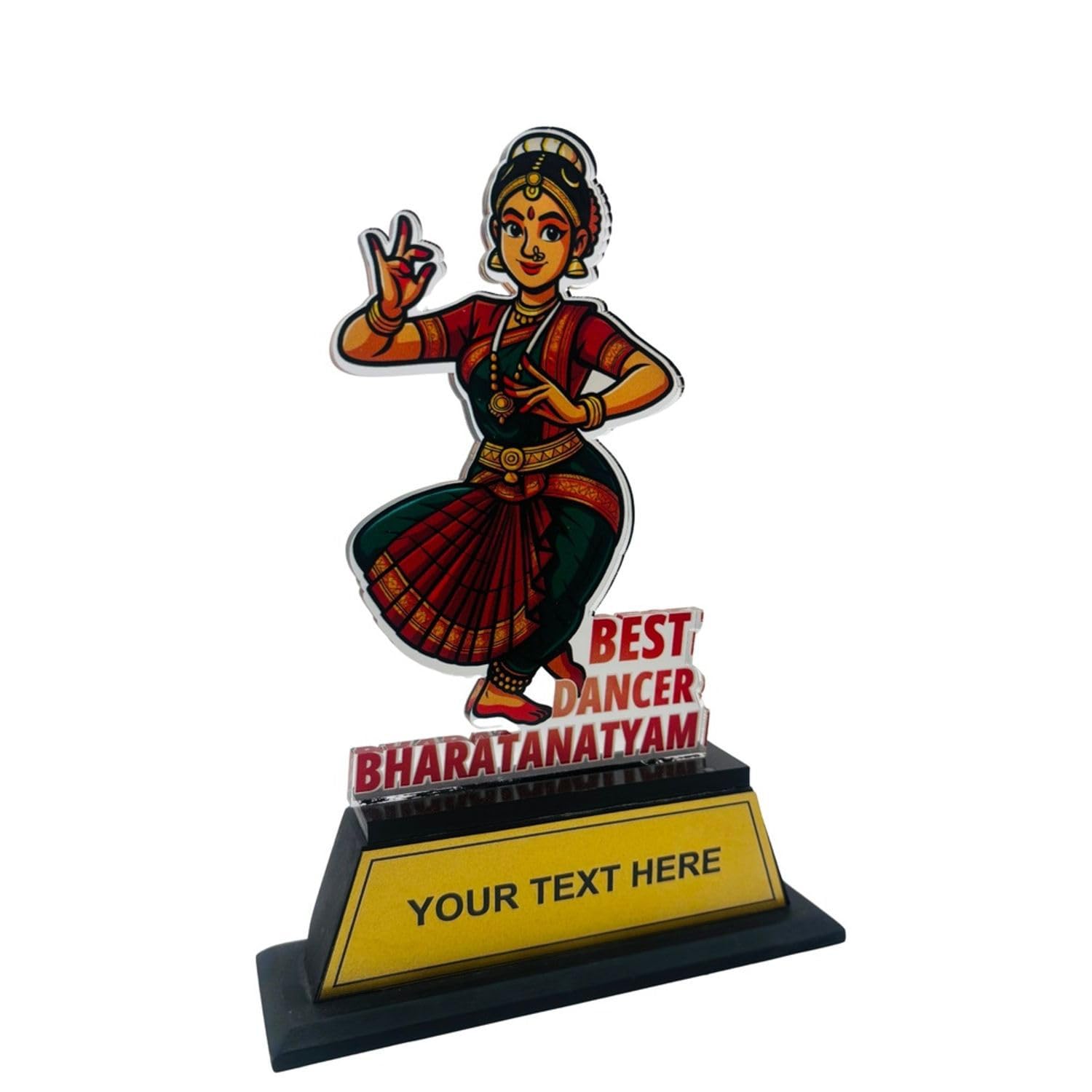 Best Dancer Bharatanatyam Acrylic Trophy | 20 cm Premium UV Printed Dance Award | Customized Classical Dance Trophy with Wooden Base-picture-23