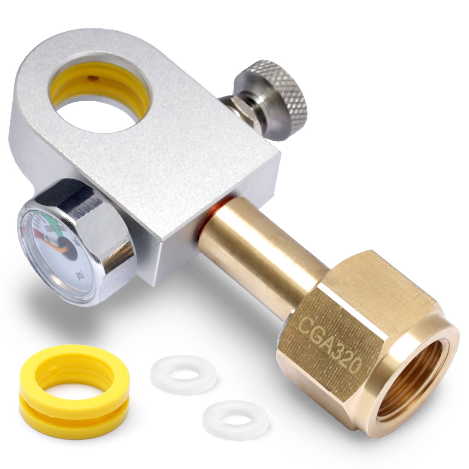 CO2 Refilling Adapter with Pressure Gauge Small Upgraded, Compatible with DUO Terra Art Soda Pink Co2 Cylinder, Soda Refill Quick Adapter for Carbonator, Soda Maker Valve Refill Accessories Silver