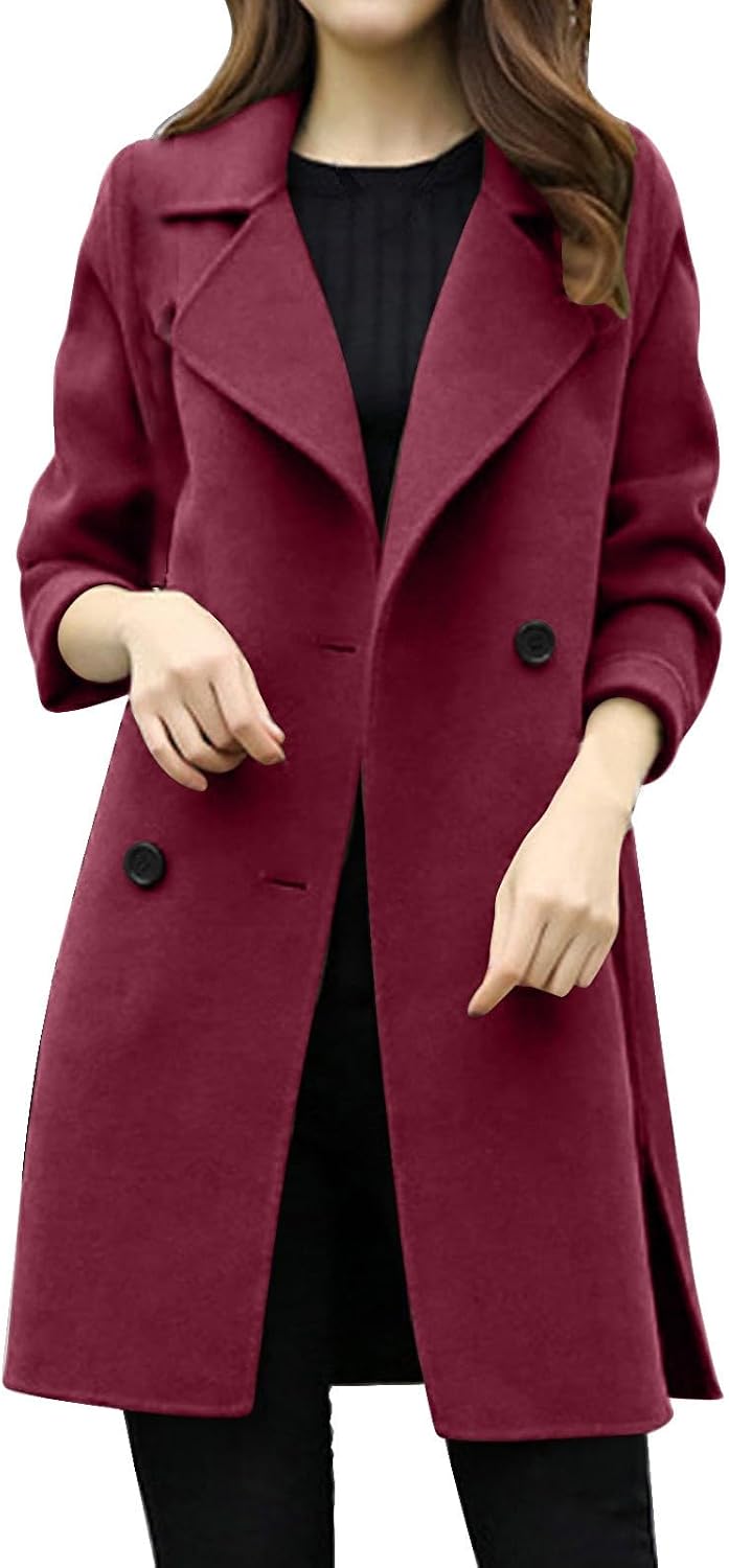 Women's Wool Blend High Neck Coat | Double Breasted Oversized Overcoat, Elegant Winter Jacket