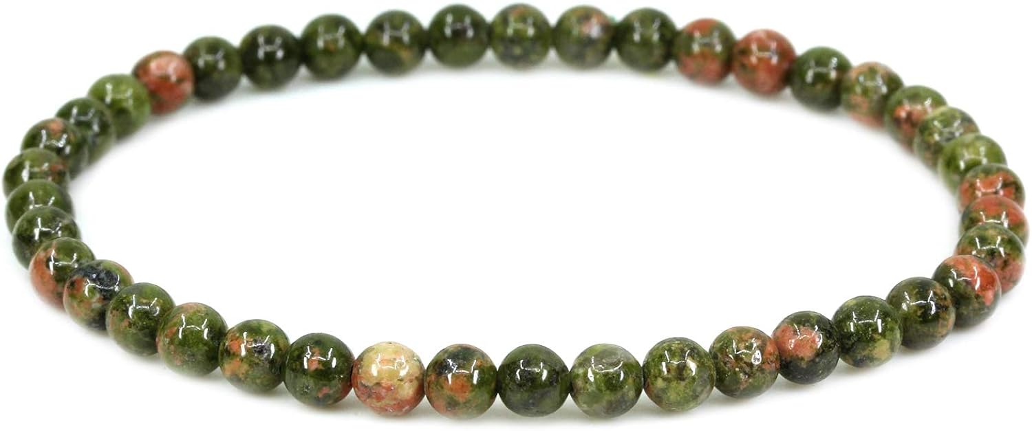 CHENYUE Natural Unakite 4mm Round Beads Stretch Bracelet 7" Unisex, 7 inches