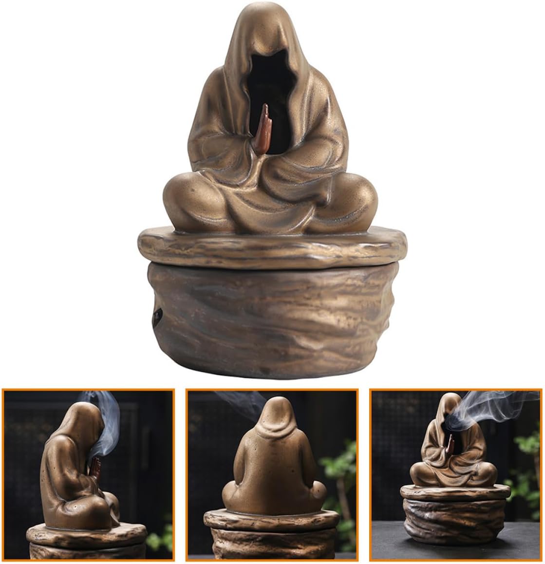 Healeved Ceramic Incense Burner for Desktop Tabletop Incense Holder with Gold Leaf Finish Zen Style Home Décor for Living Room Meditation
