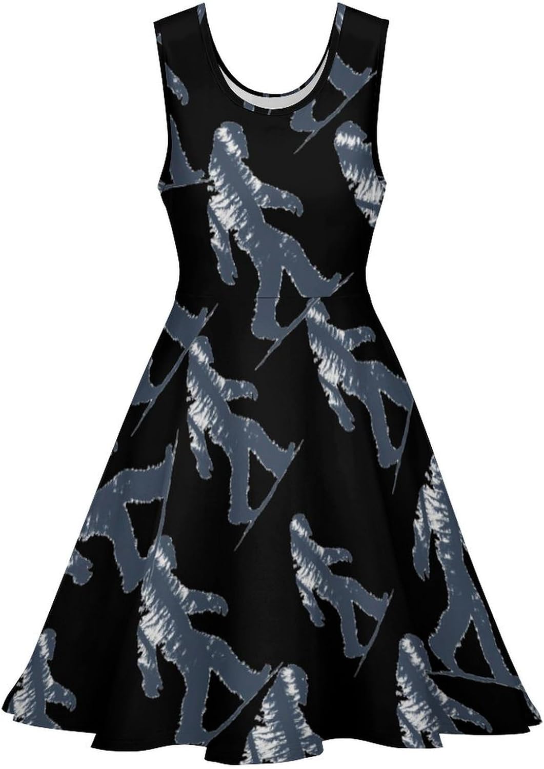 Bigfoot Sasquatch Forests Women's Dresses Round Neck Dress Sleeveless Tank Dress Ruffle Hem Sundress