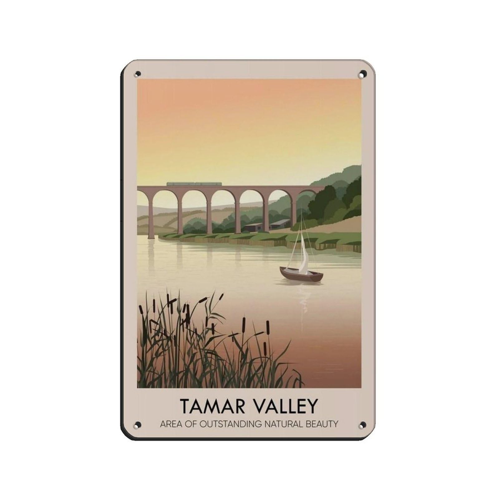 Lxwnze 20L X 30W Cm Tamar Valley Aonb Travel Poster Retro Poster Metal Tin Sign Chic Art Retro Iron Painting Bar People Cave Cafe Family Garage Poster Wall Decoration 8X12inch(20X30cm)
