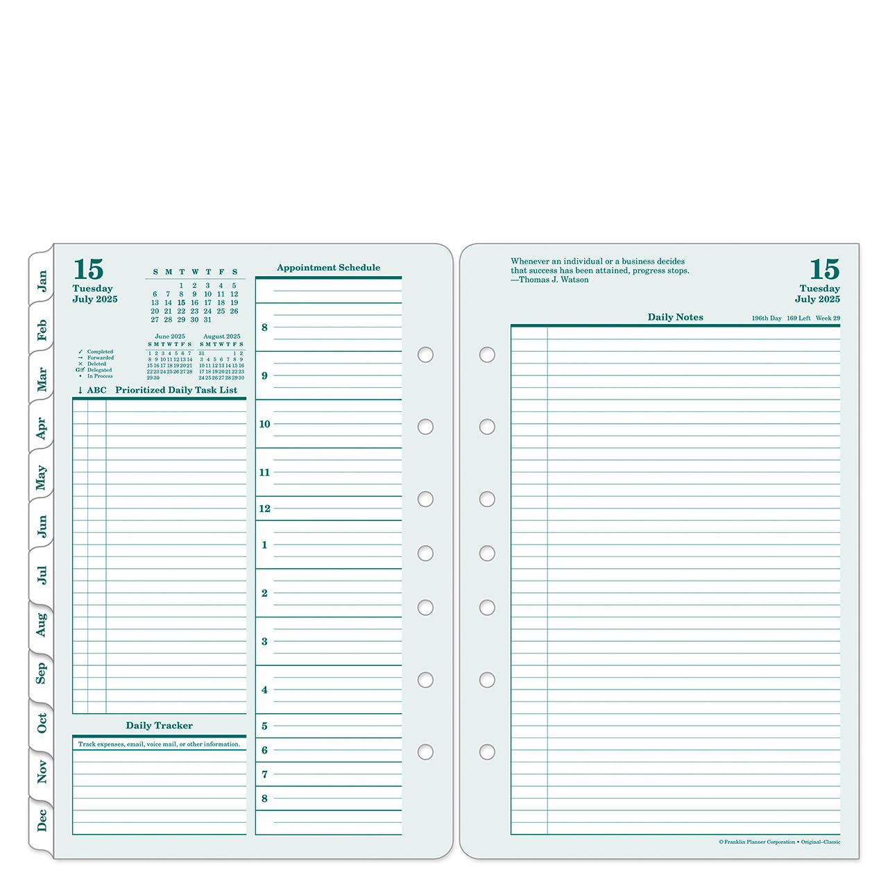 FranklinCovey - Original Two Page Per Day Ring-Bound Planner (Classic, Jul 2025 - Jun 2026)