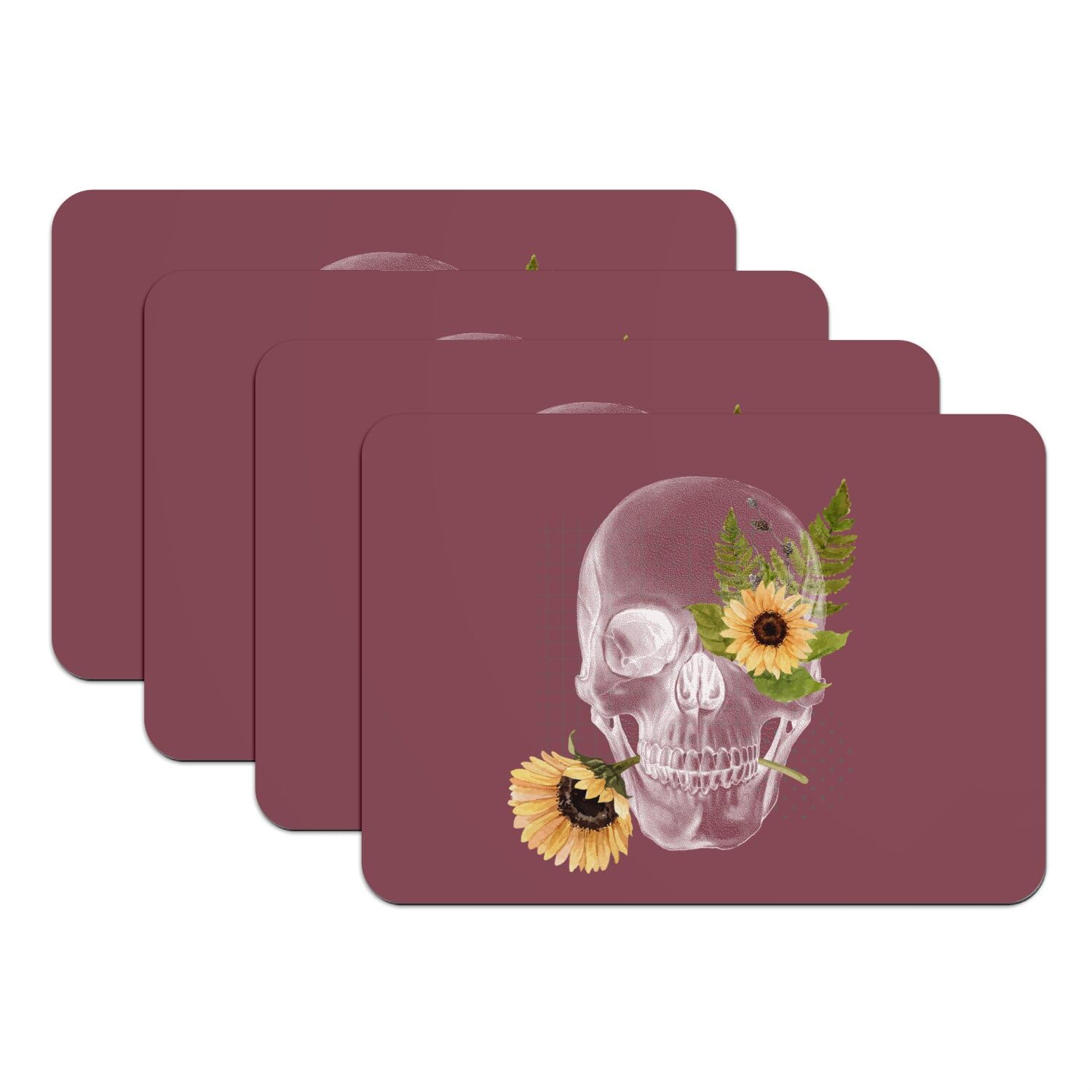 Sets de table caoutchouc antidérapants rouge squelette fleurs anti-rayures