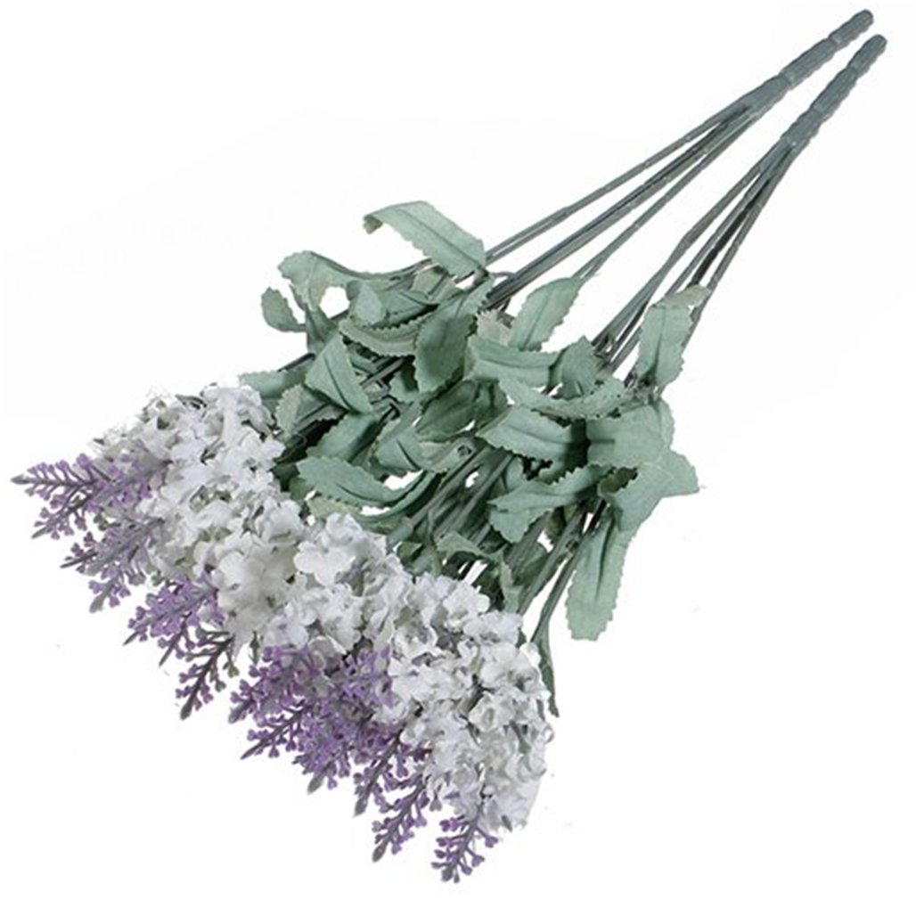 Brussels08 Lavender/White 10 Heads Artificial Flocked Bouquet Silk Fake Flowers For Home Bridal Wedding Party Festival Bar Decor (White)