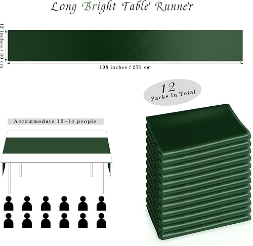 Miniatura 2 de FITTMO Paquete de 12 caminos de mesa de satén de 108 x 12 pulgadas camino de mesa de satén de seda brillante suave para banquetes decoración de