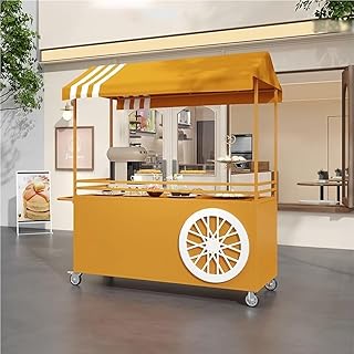 Portable Cart with Canopy, Mobile Food Display Stand with Lockable Wheel...