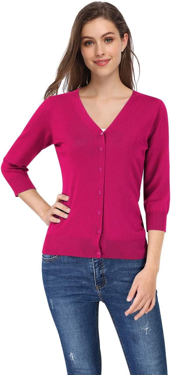Yesfashion Women's 3/4 Sleeve Lightweight v Neck Casual Sweater Cardigan Soft Knit Sweater Tops - Image 2
