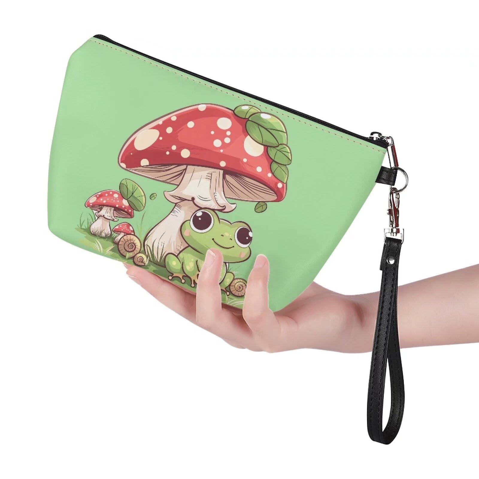 Xhuibop Kleine Make-up-Tasche für Damen, Reise-Kosmetiktasche, Kulturbeutel, Organizer, Weihnachtsgeschenke, Pilz-Cartoon-Frosch