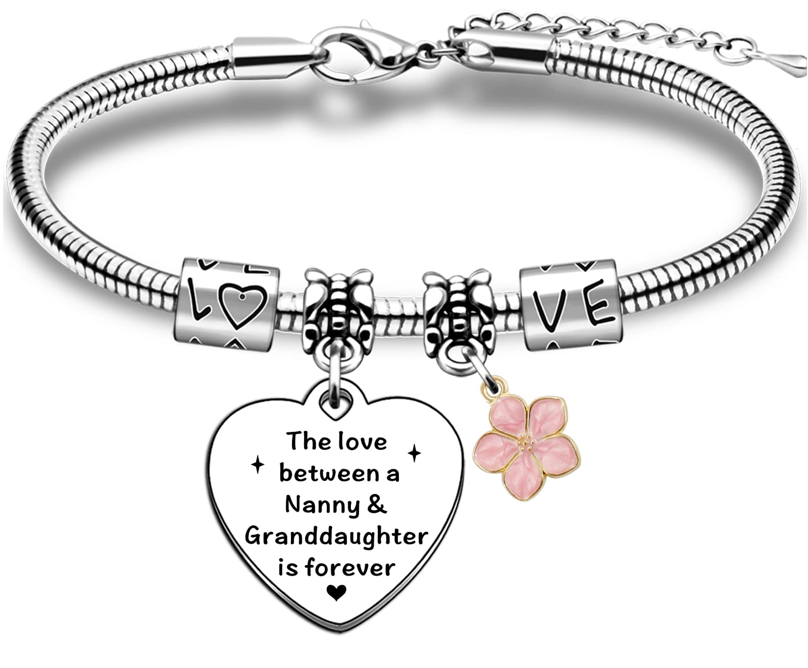 Bracciale Regalo Per Nipote In Acciaio Inossidabile Con Ciondolo A Cuore E Fiore - Compleanno, Laurea - 3