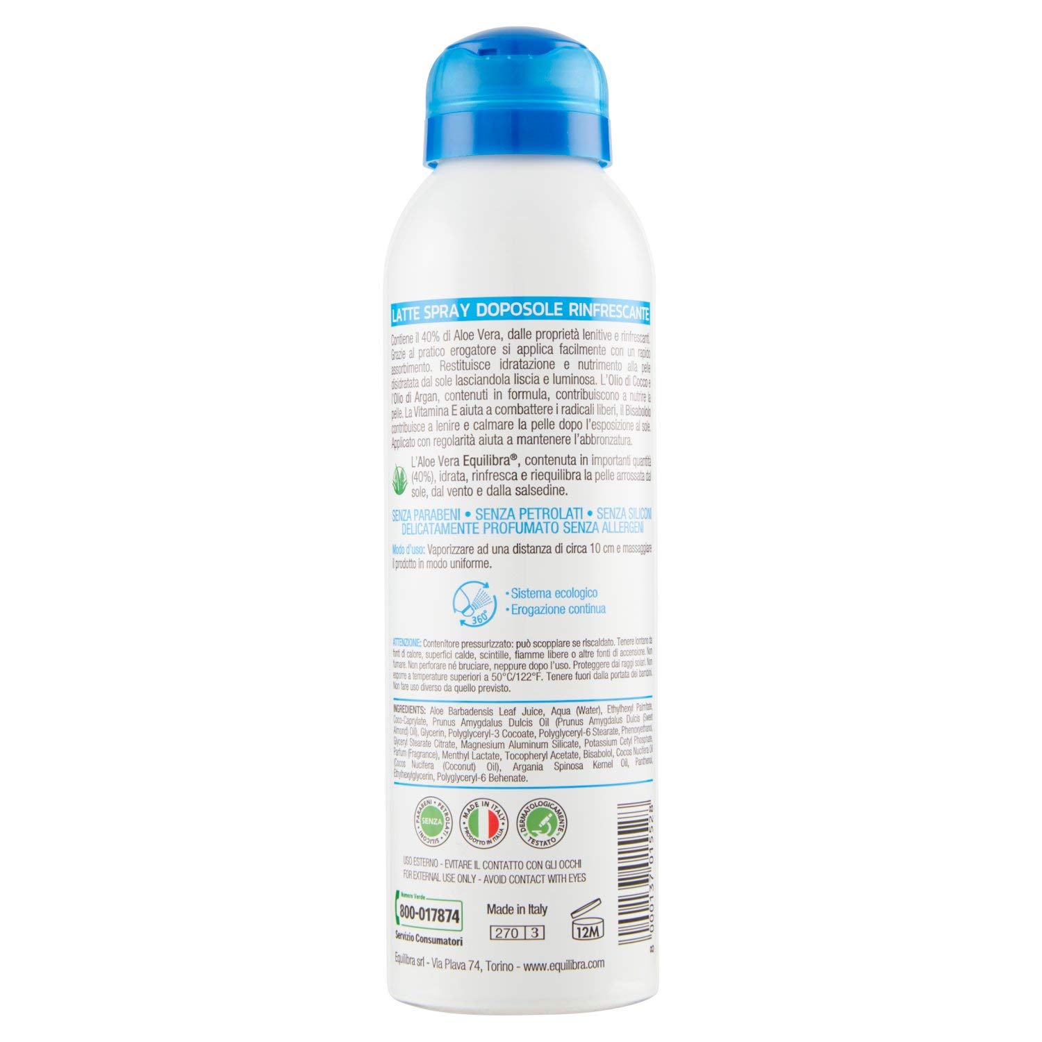 Equilibra Solari Aloe Mleko Spray Solar Aloe Vera, olej kokosowy, olej arganowy i witamina E, 150ml