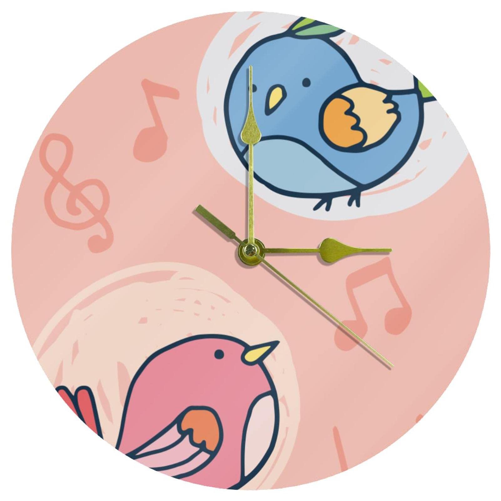 Horloge murale en acrylique oiseaux chantants silencieuse ronde pour salon