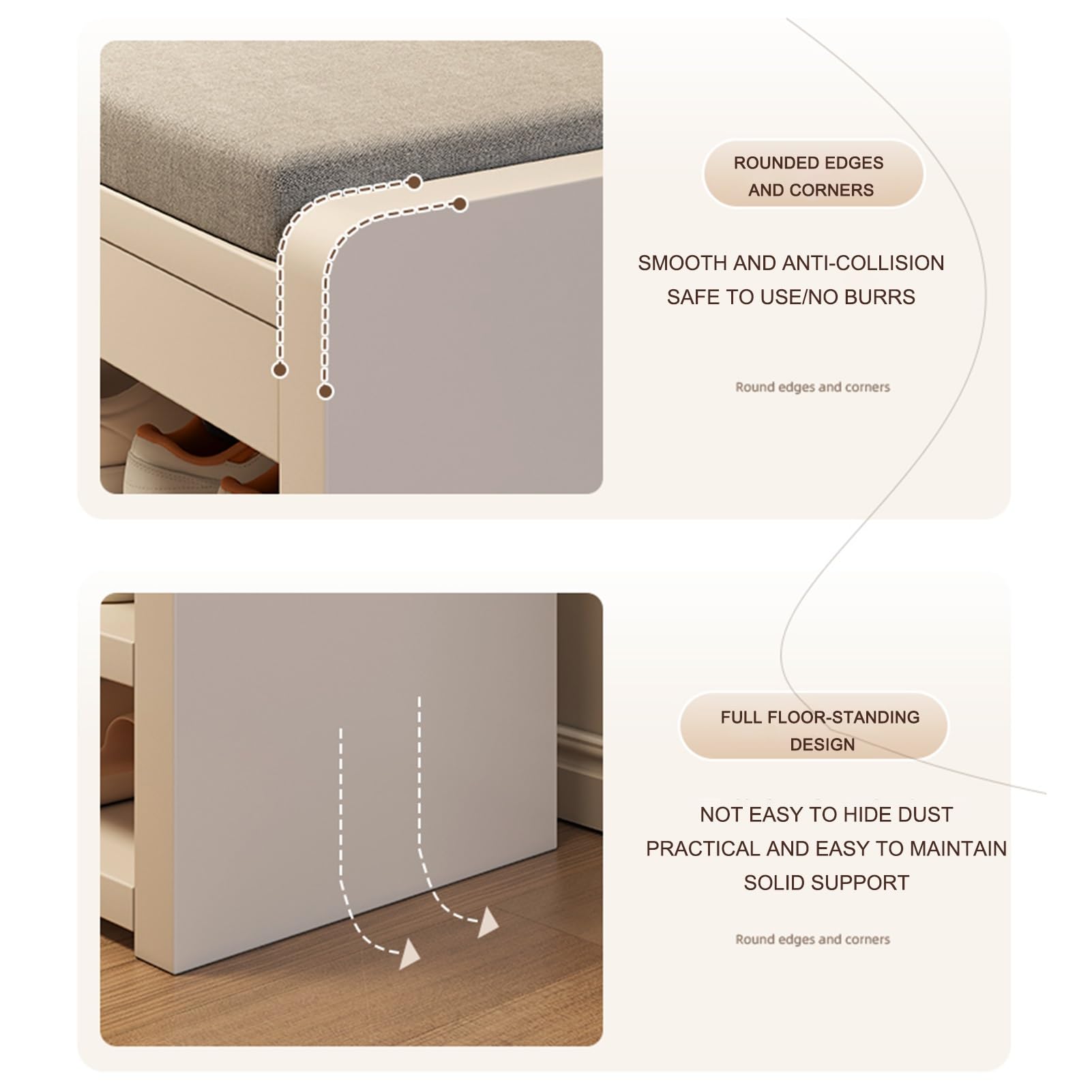 Banco de zapatos con asiento acolchado, entrada tapizada de tela, zapatero de 2 niveles, para entrada, puerta, dormitorio, hogar, dormitorio (blanco cálido, 80 cm)