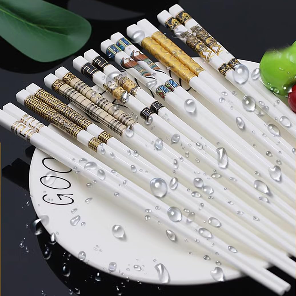 Coffret cadeau de baguettes en porcelaine chinoise, 10 paires de baguettes réutilisables lavables au lave-vaisselle, coffret cadeau, baguettes en céramique osseuse de haute qualité avec boîte dél
