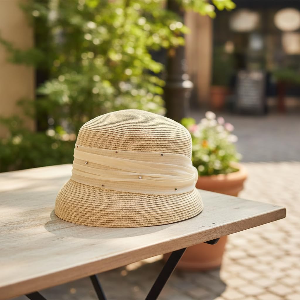 Chapeau Plage Pliable Femme, Chapeau Soleil Réglable pour la Plage et Les Vacances, pour l'été, Beige