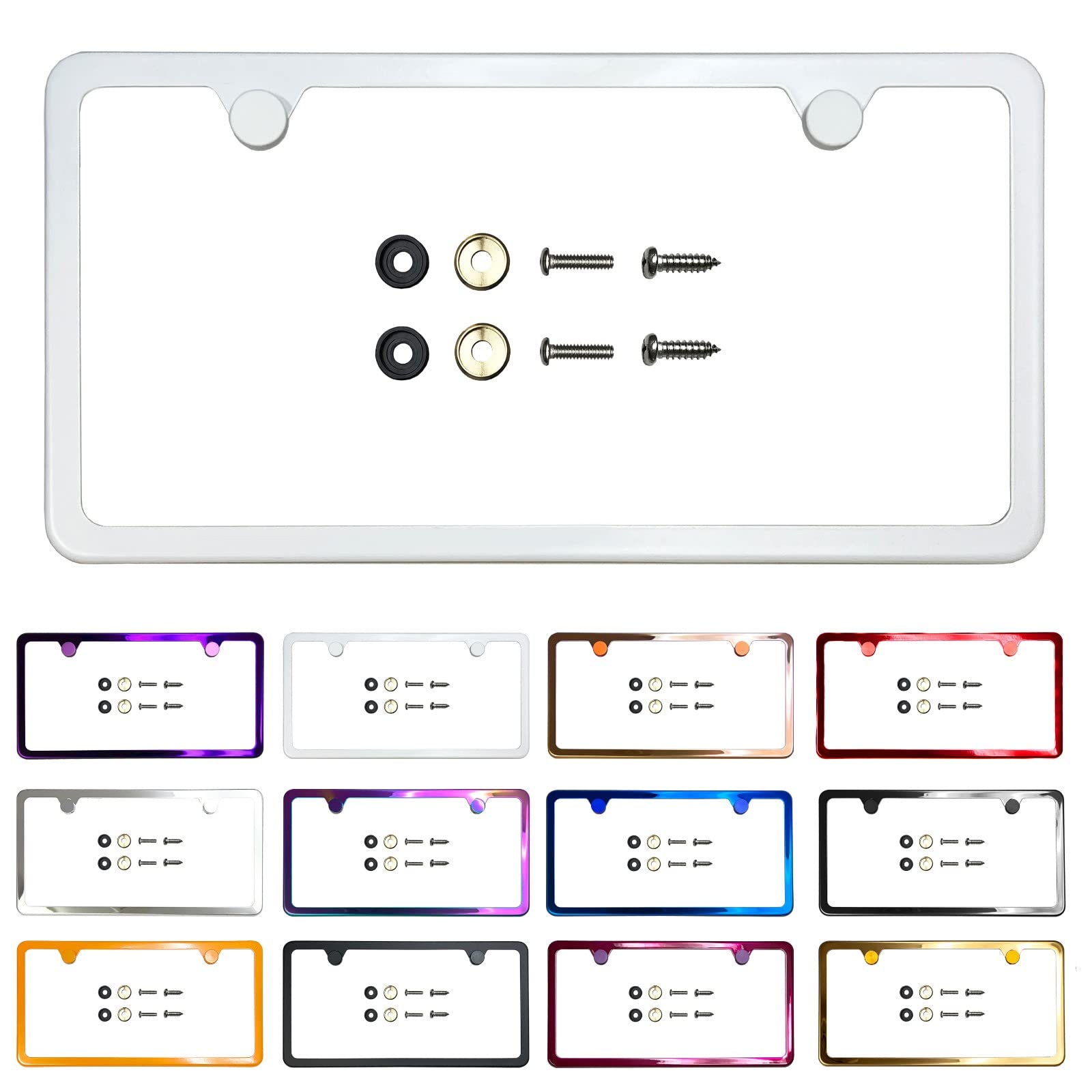 Amazon.com: Two Holes Slim Version License Plate Frame Matte White