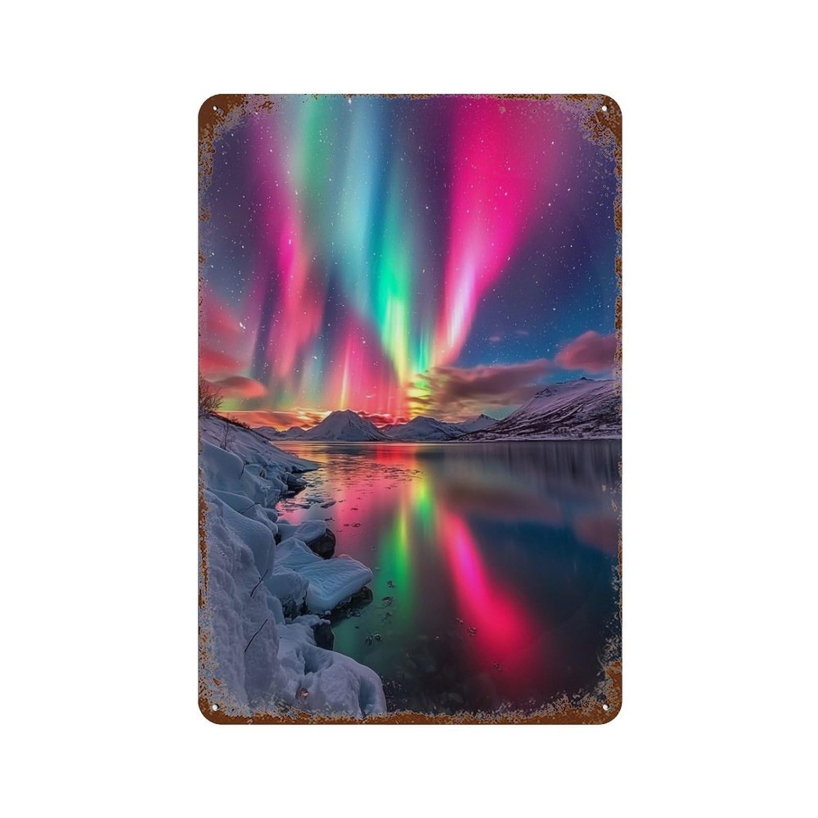 Aurora Borealis Reflections-10 Rustic Tin Plaque 11.8"x7.9", Industrial Home Decor for Pub, Kitchen And Man Cave Decor