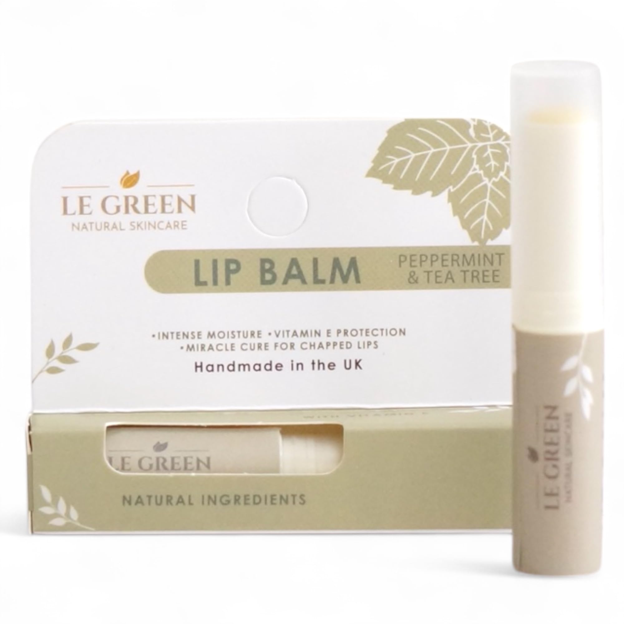 Le Green Lip Balm, Natural Lip Balm, with Beewax & Vitamin E, Peppermint & Tea Tree