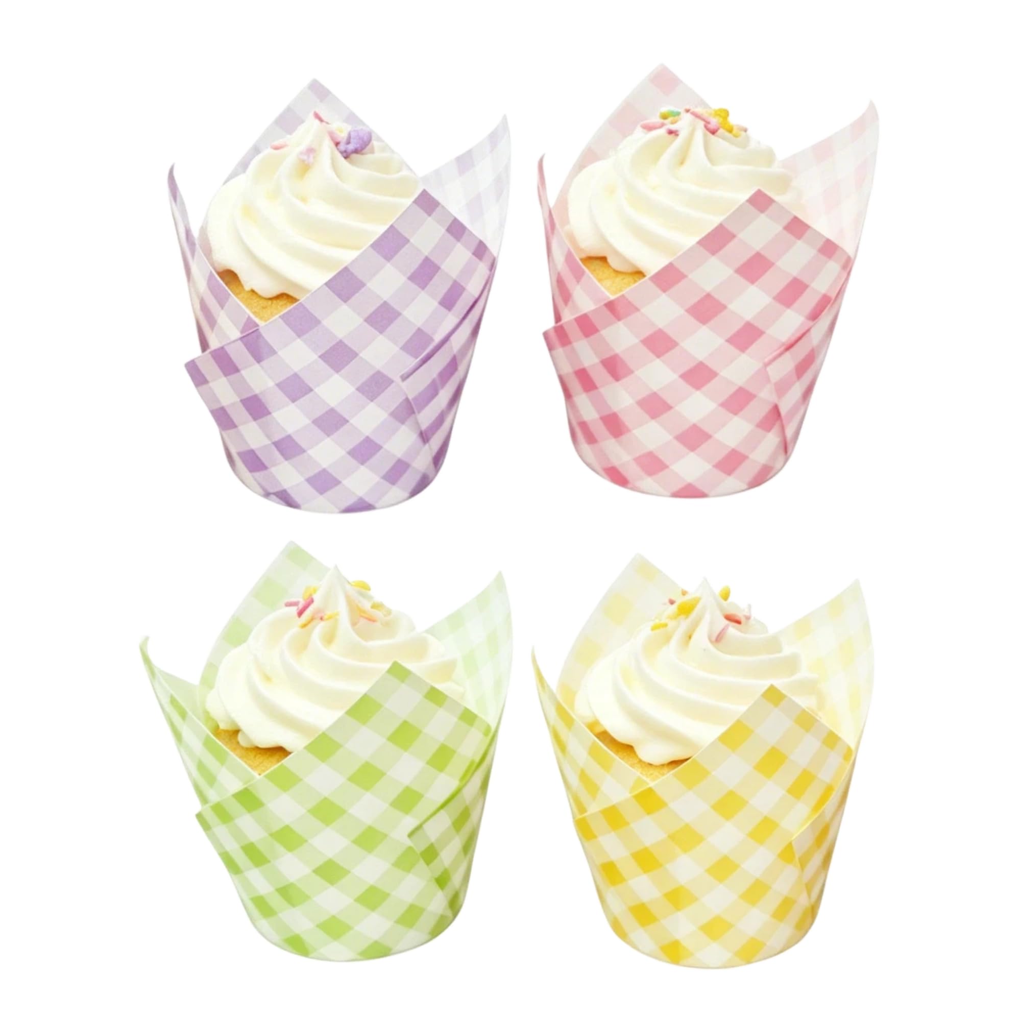 200 Pcs Muffin Cases，Tulip Cupcake Cases for Festival, Birthday,Party,Picnic （Green,Yellow,Purple,Pink）