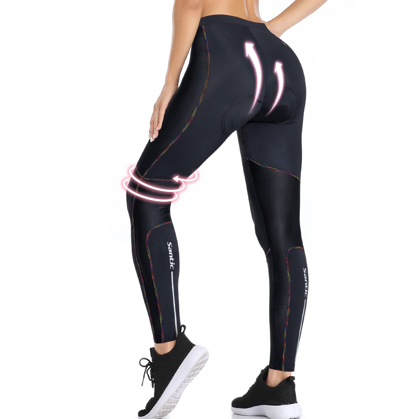 Santic Pantalon Cycliste Femme 3/4 Rembourré Leggings de Vélo Collants de Cyclisme Longues VTT Respirant Noir Violet Rose