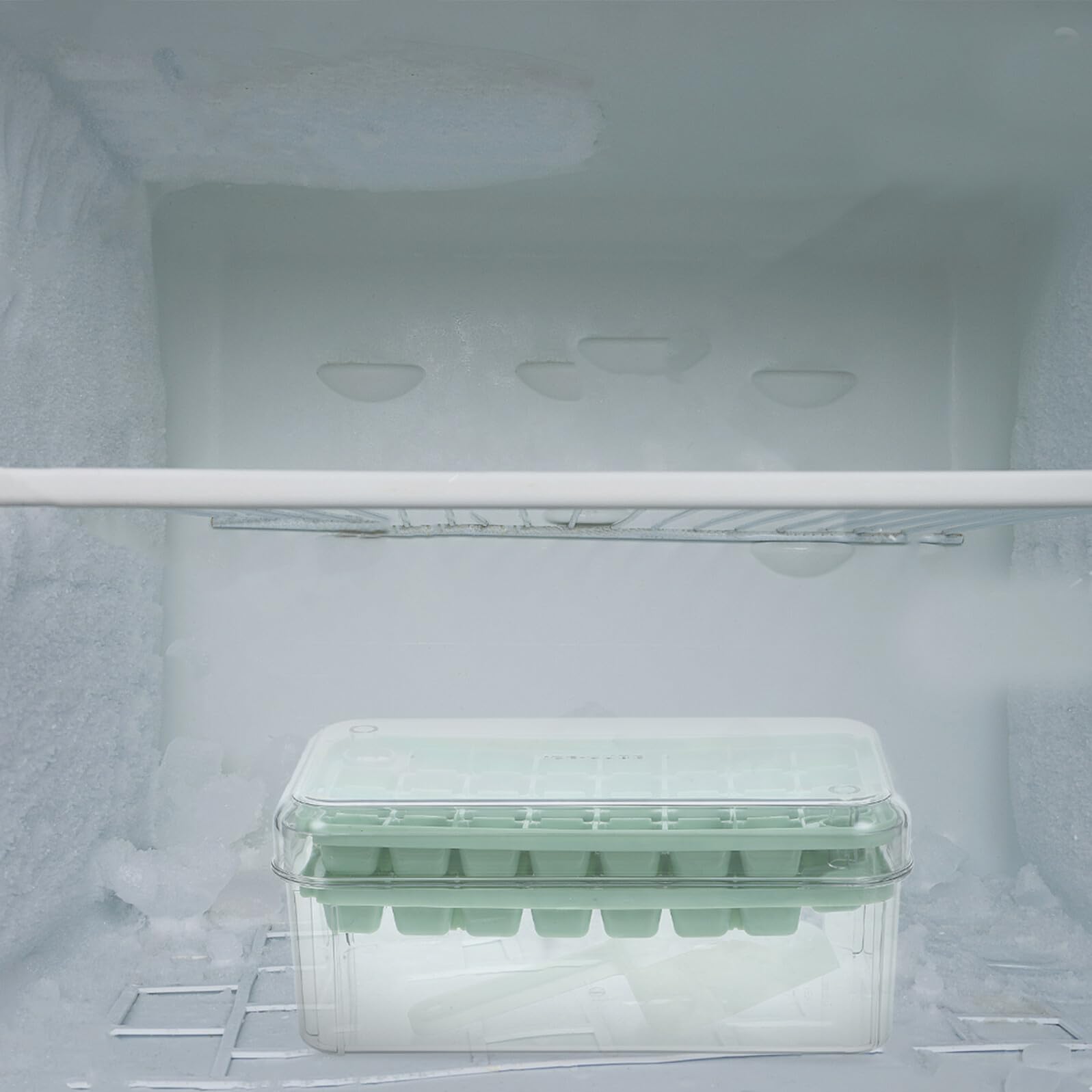 NOLITOY Eiswürfelform Auffangbehälter und Deckel für Gefrierschrank zum Selbermachen von Eiswürfeln für Zuhause