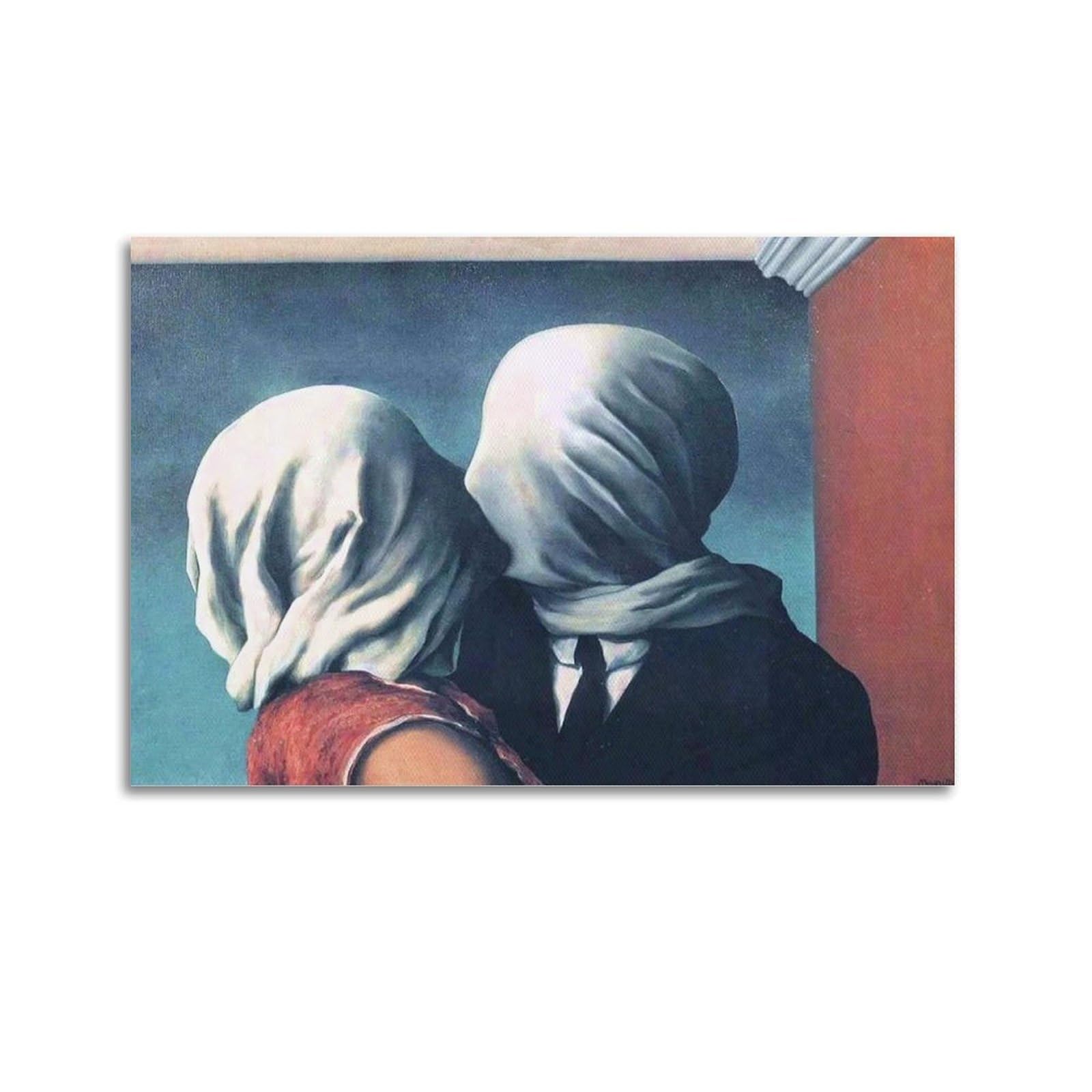 YMXSDIMDS The Lovers by Rene Magritte Painting Poster Wall Art Picture Canvas Prints Bedroom Living Room Decor 08x12inch(20x30cm)
