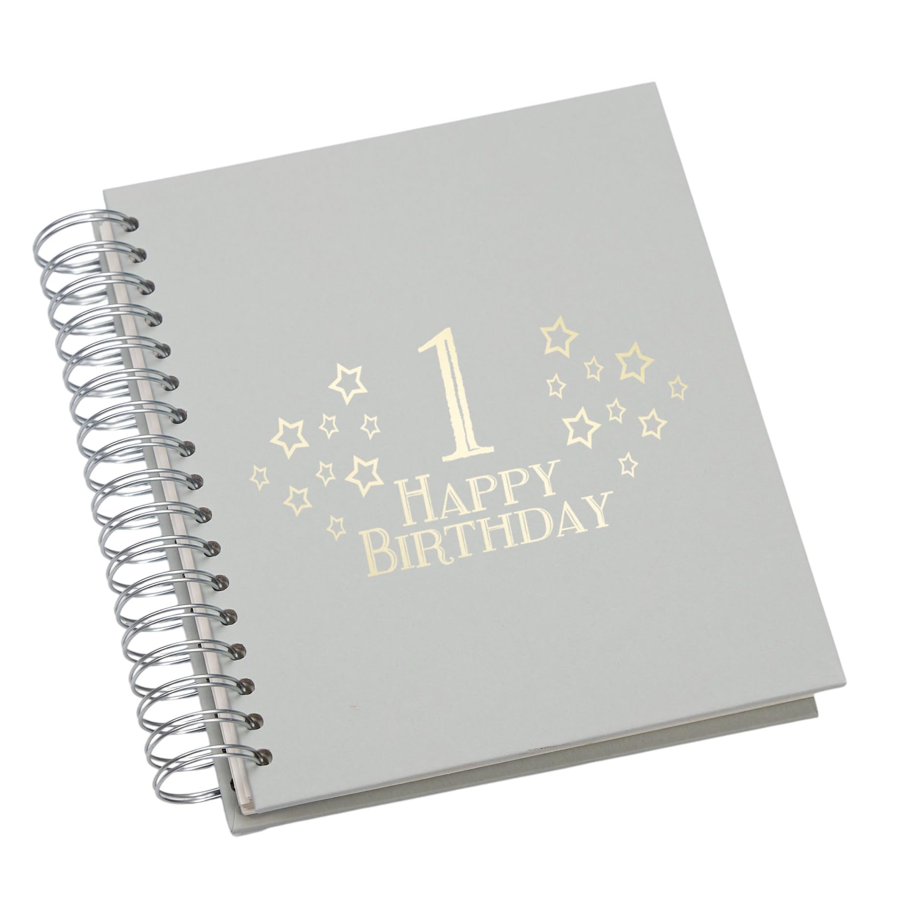 Large 1st Birthday Photo Album Memory Keepsake, Stars Design, Multiple Colour Options, Fits 6x4 or 5x7 Photos (Grey, 5 x 7 Inch)