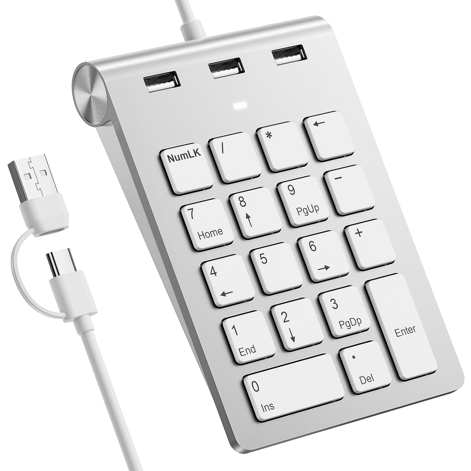 Teclado Numérico Cableado USB-C&USB-A Teclado Numérico 18 Teclas con 3 Puertos USB 2.0, Teclado Numerico para Laptop/Escritorio/Surface/iPad, TecladoNumérico USB para Windows/macOS/Chrome OS