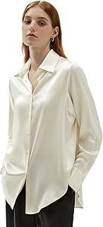SOS Pure Silk Blouse Oversized Shirt Women Long Sleeve Button Up Ladies ...