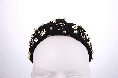 Miniatura 7 de Diadema de fútbol para mamá, accesorios para el día del juego, diadema ancha para el cabello, blanco, rojo, negro, diamantes de imitación, banda de