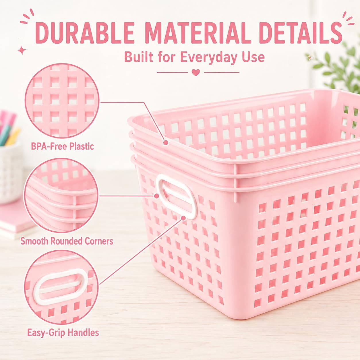 6 Pack Plastic Classroom Storage Baskets, Organizer Bins with Handle