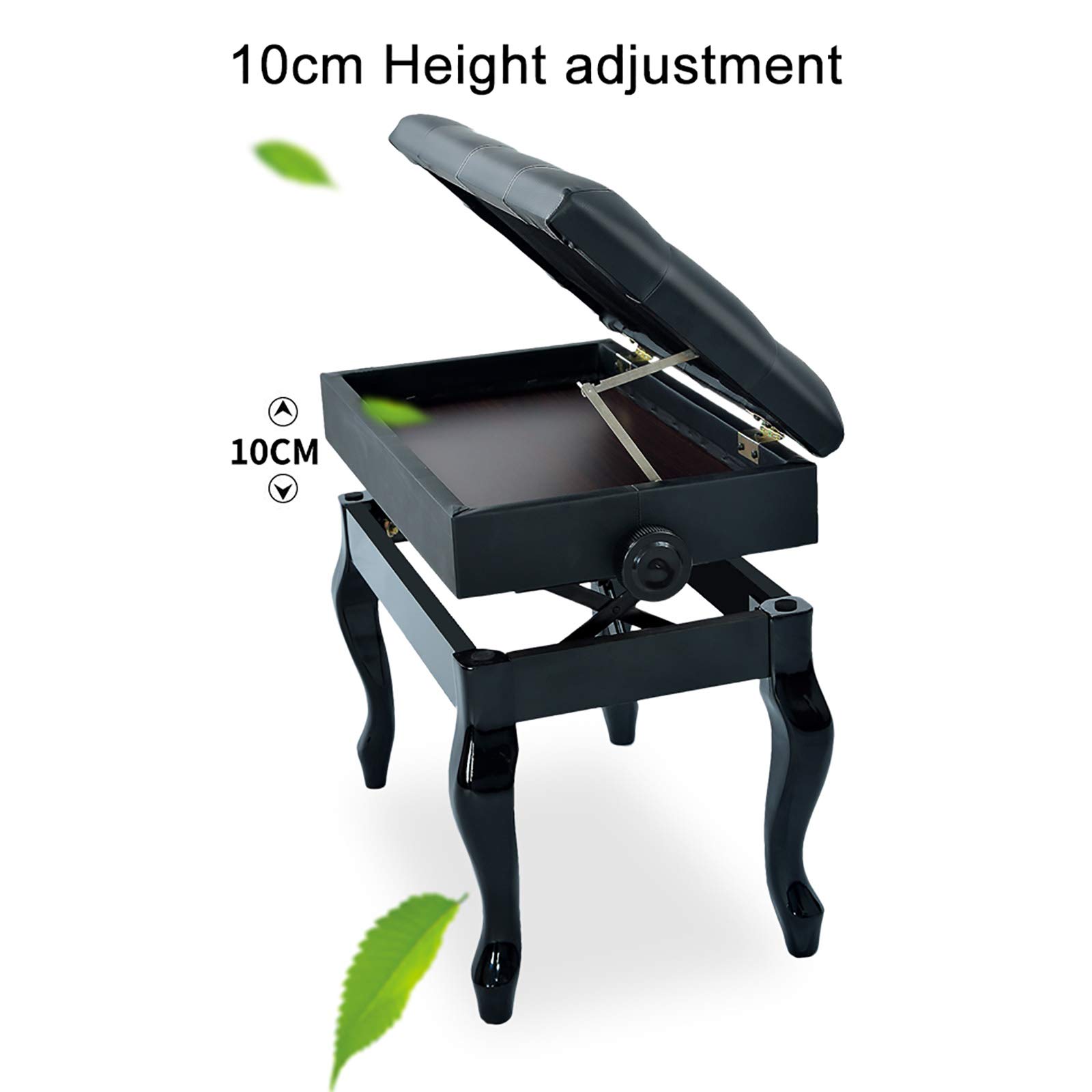 Sgabello per Pianoforte, Tavolo da toeletta, Panca per Pianoforte Regolabile, Sgabello in Legno massello con Gambe Curve e Contenitore