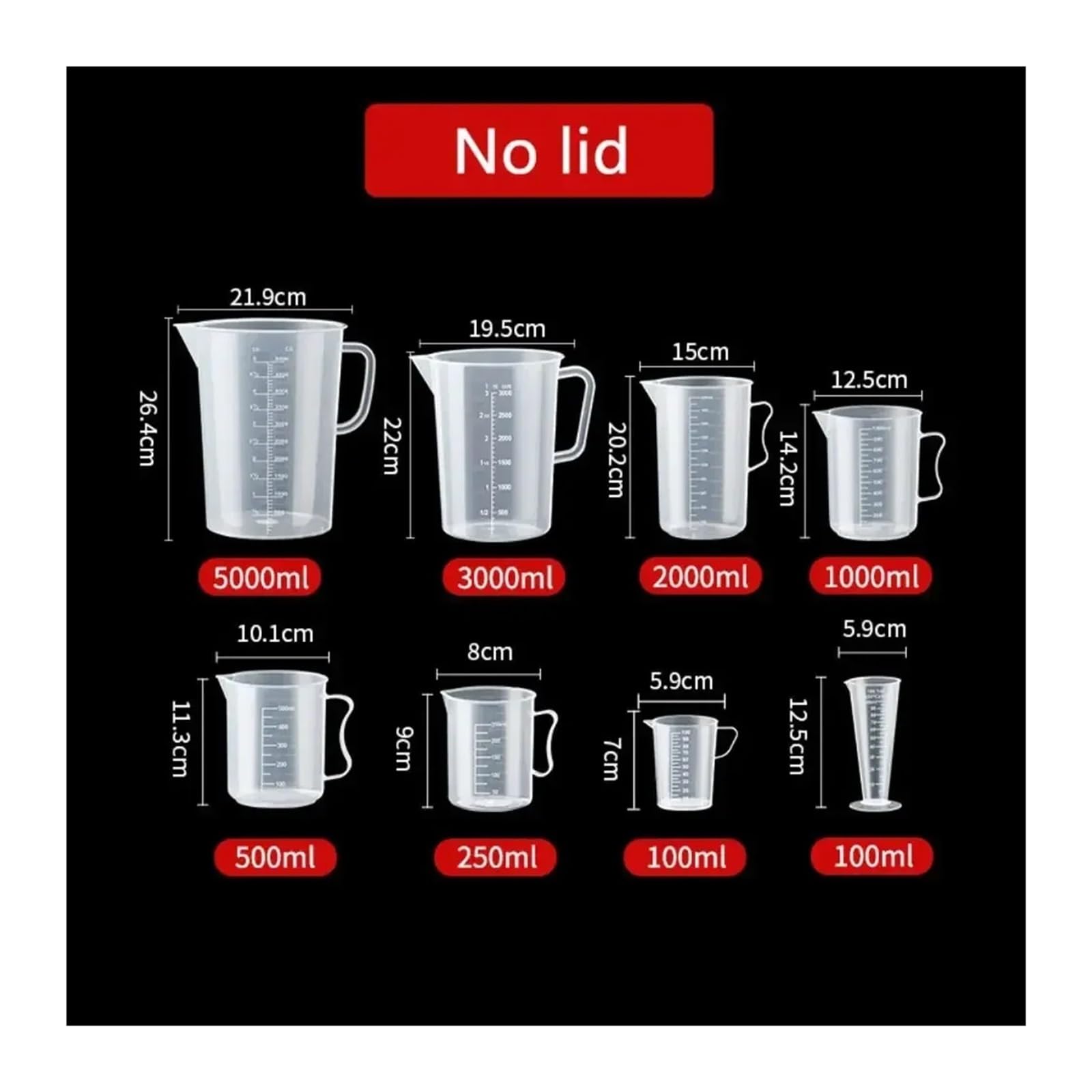 Vaso medidor graduado de plástico de gran capacidad con tapa, vaso mezclador transparente for uso en cocina y laboratorio(5000ml(with a lid))