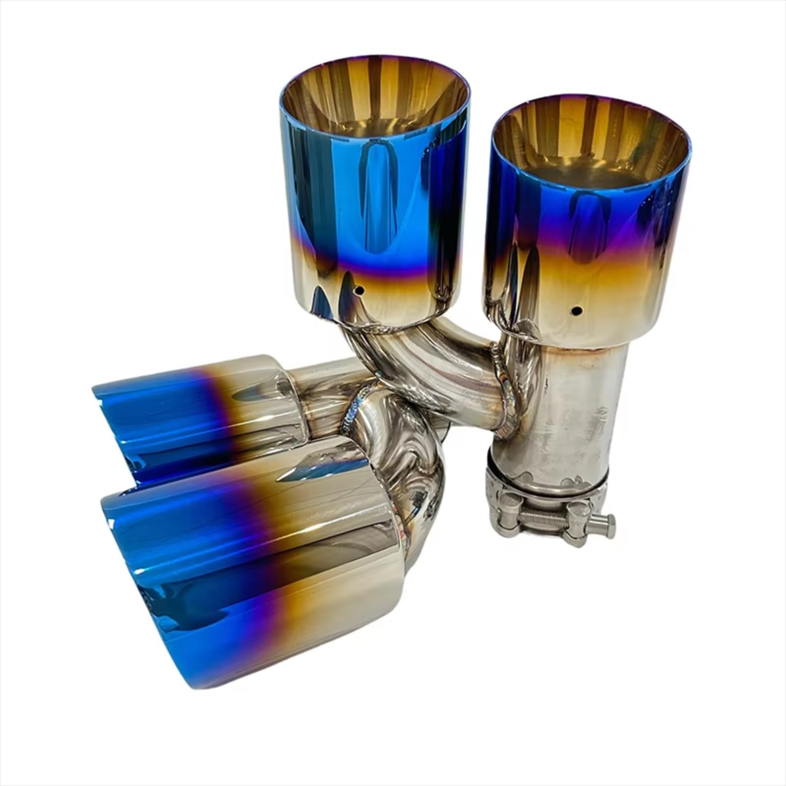 Terminal Escape Tubo Escape Automático Silenciador 4 Salidas Forma H Modificado Galvanoplastia Azul Acero Inoxidable Boquilla Trasera Gran Calibre 1 Pieza(Left 60mm-89mm)