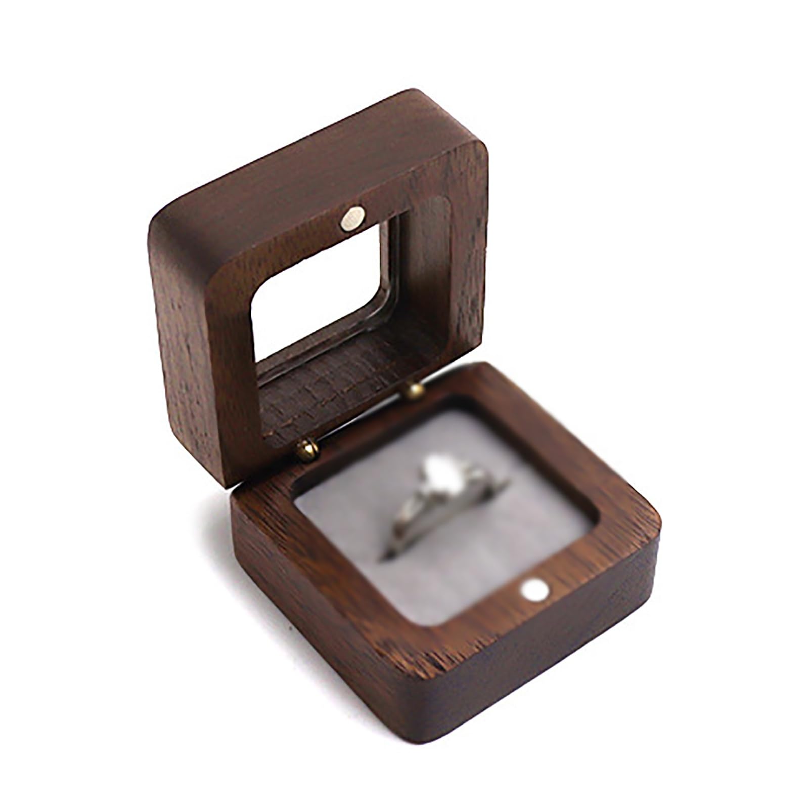 DUMRALBQE Wooden Ring Box Wooden Velvet Lined Box Square Ring for Storage and Placement(Grey)