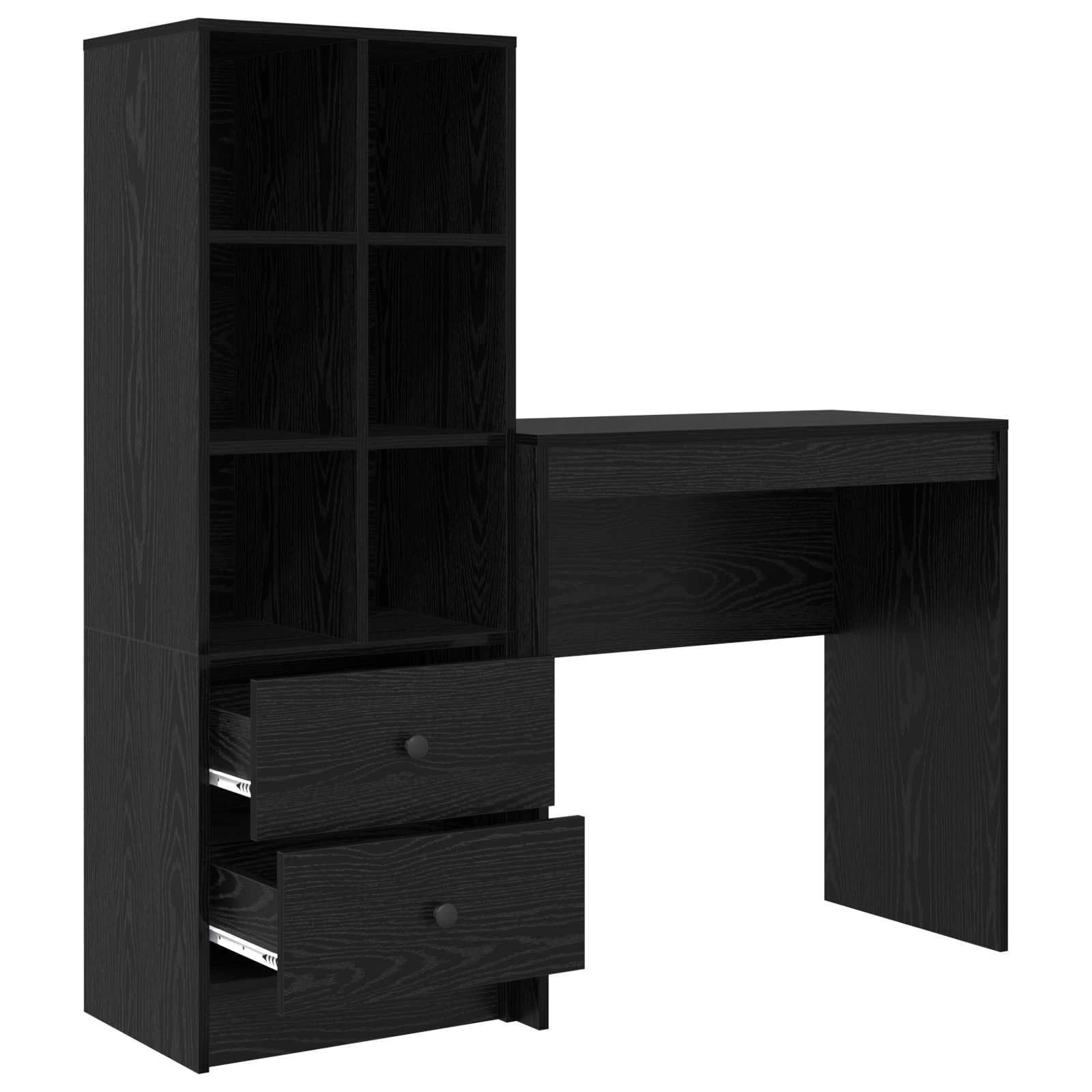 Schreibtisch mit Schubladen und Regal in Schwarz Eichen-Optik, 125,5 x 40 x 127 cm, Holzwerkstoff, 2-teiliges Set für Büro, Homeoffice, Arbeitszimmer mit Stauraum und Ablage