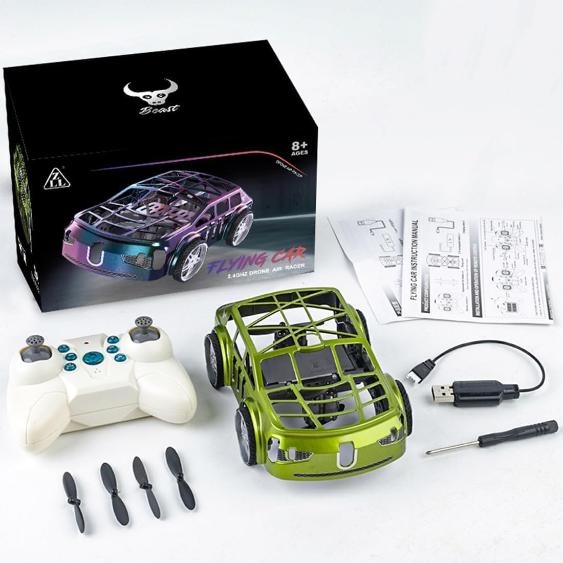 Remote Control Drone Car Mini, 2-in-1 Air-Ground Dual-Mode RC Flying Car with Intelligent Colorful LED Lights, 2.4G 2 Batteries Vehicle Toy Gift for Adults -RTR