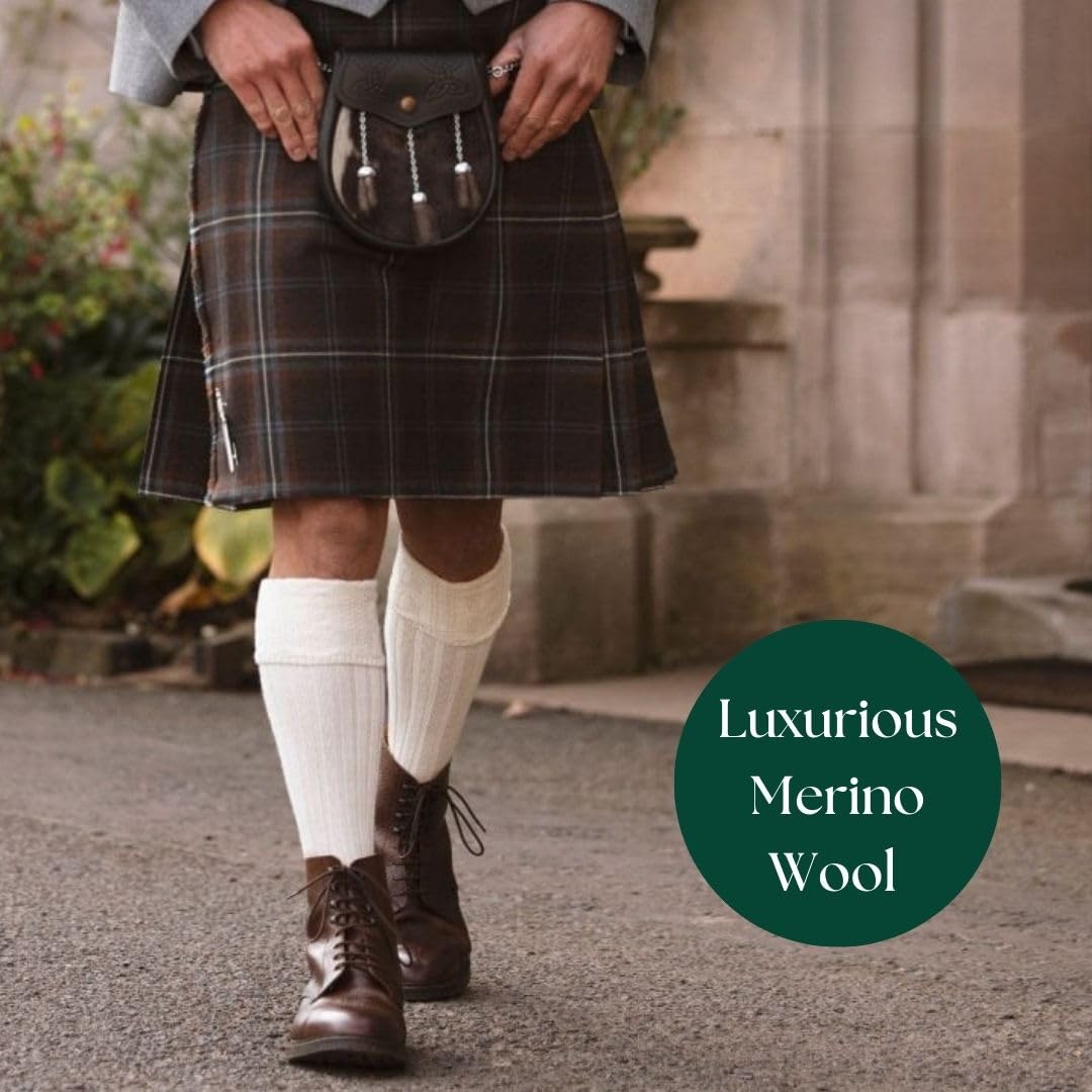 Chaussettes de kilt pour homme – Chaussettes habillées Highland en laine mérinos mélangée – Fabriquées en Écosse – Vêtements Highland pour hommes, tenues formelles et activités de