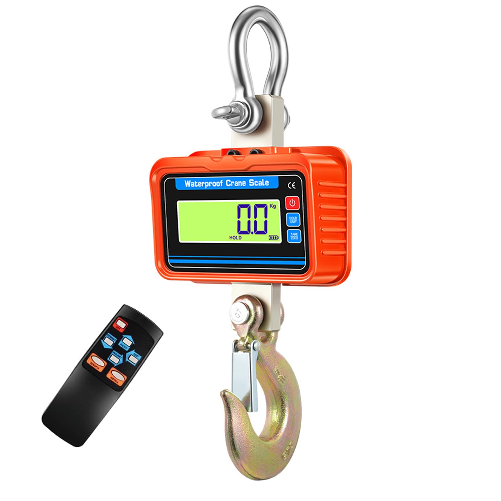 2T 2000KG Crane Scale Smart Heavy Type Crane Scale with Aviation Grade Aluminium Alloy Electronic Hanging Scale Digital Hook Hanging Scale With dry batteries Models (Orange)