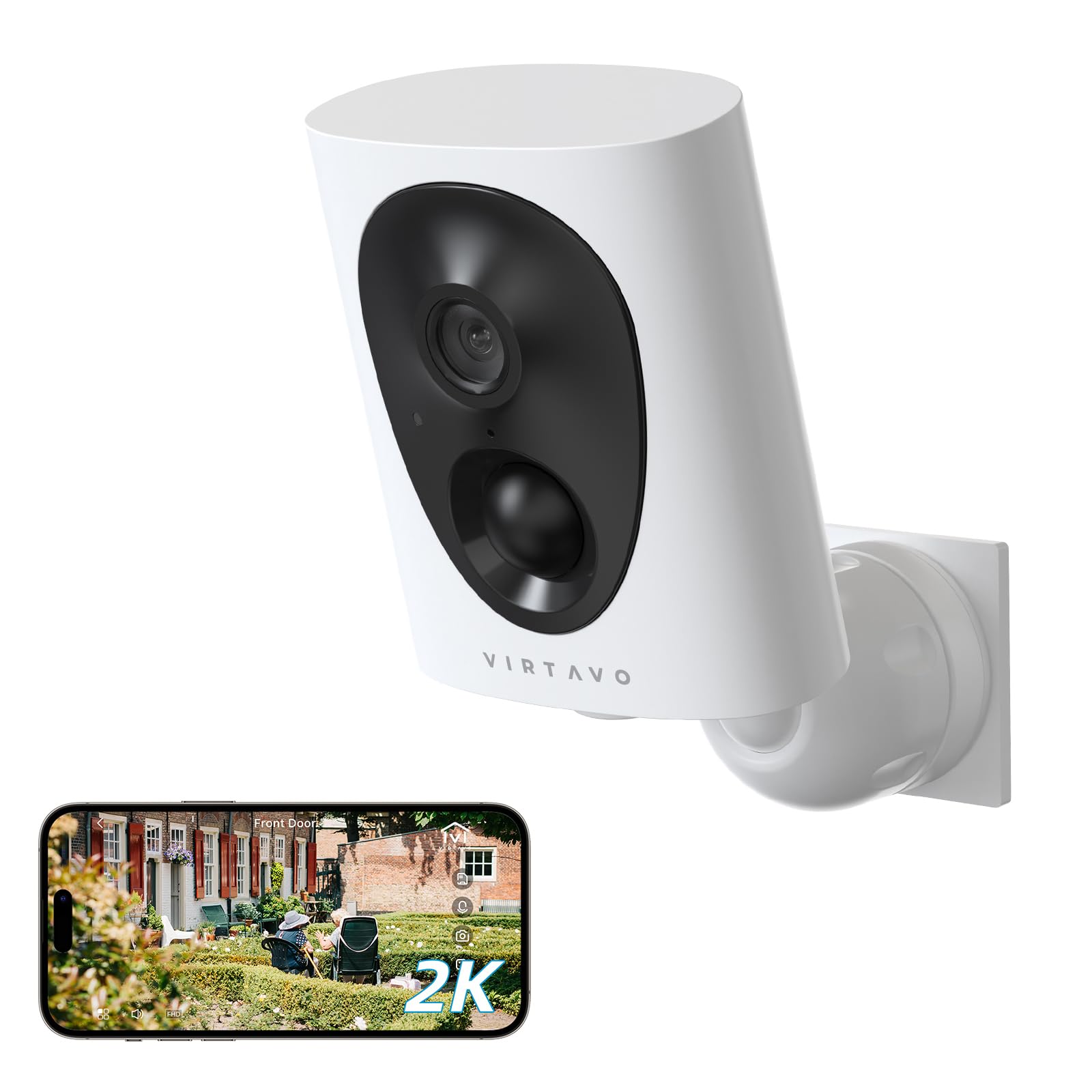 virtavo 2K Camara Vigilancia WiFi Exterior/Interior sin Cables batería Recargable, QHD, IA para detección, Larga duración en Espera, visión Nocturna en Color, detección de Movimiento PIR