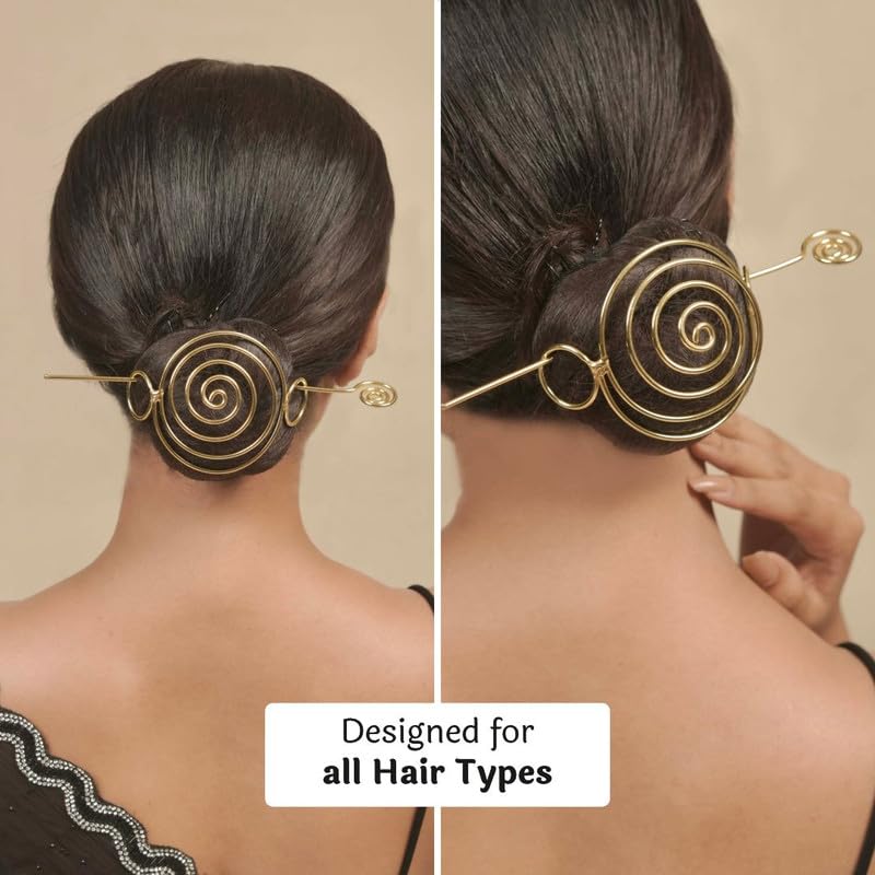 Image of Hair Drama Co. Coil Style Bun Holder with Stick | Womens Bun Holder Hair Slide Stick Hair Accessories | Traditional Hair Bun Accessories for Women